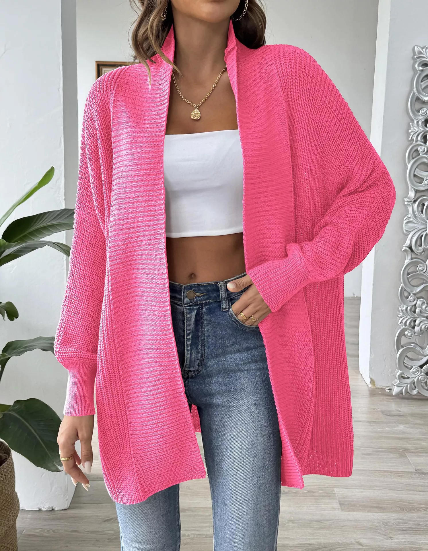 Open Front Ribbed Knit Cardigan - Image 25