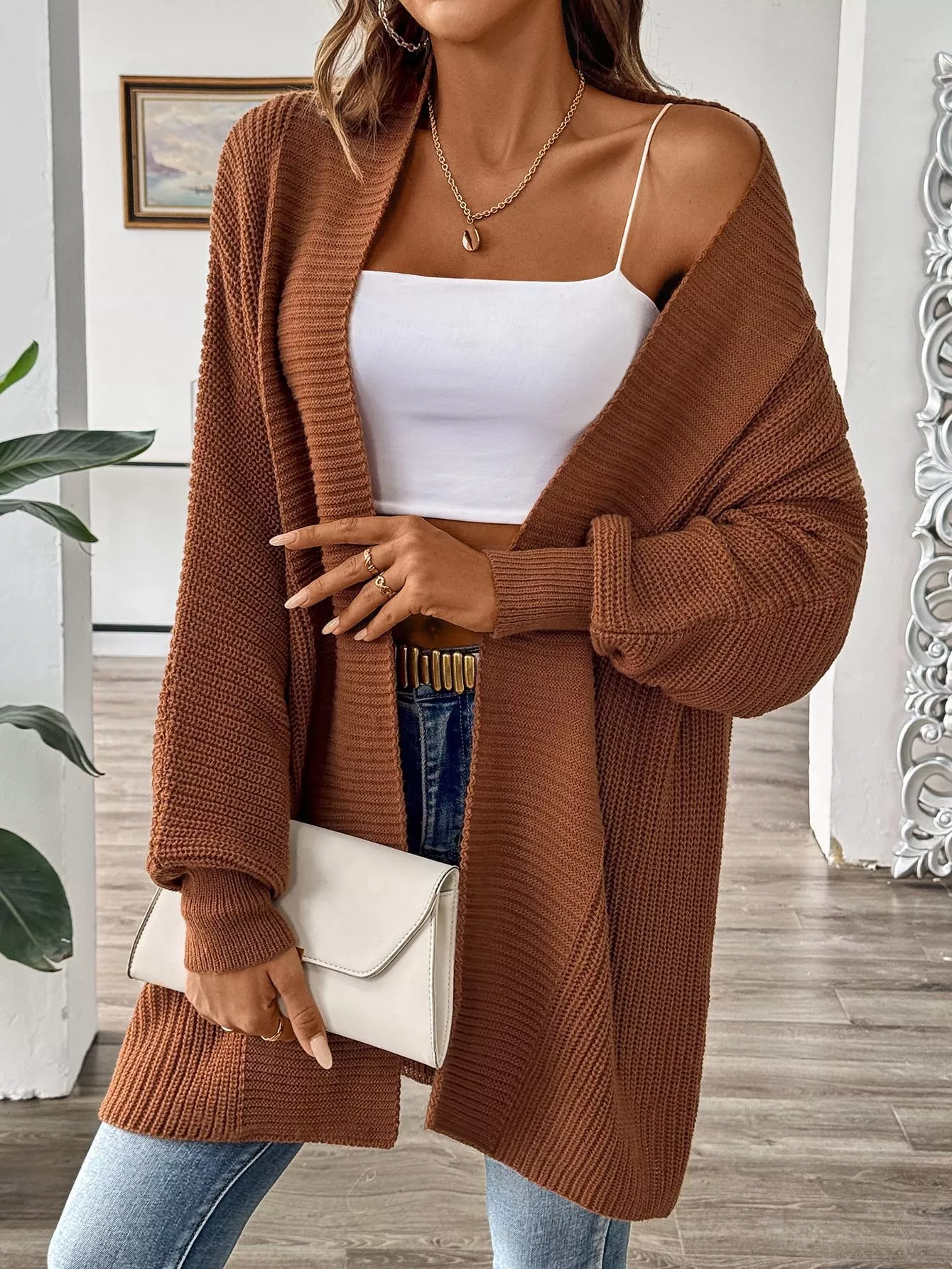 Open Front Ribbed Knit Cardigan - Image 5