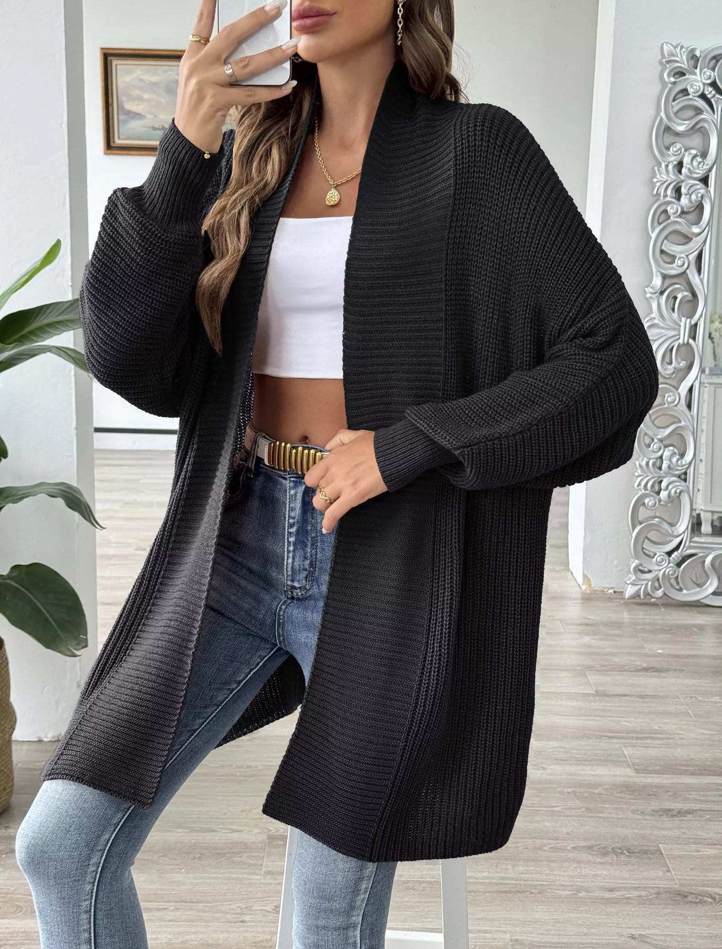 Open Front Ribbed Knit Cardigan - Image 8