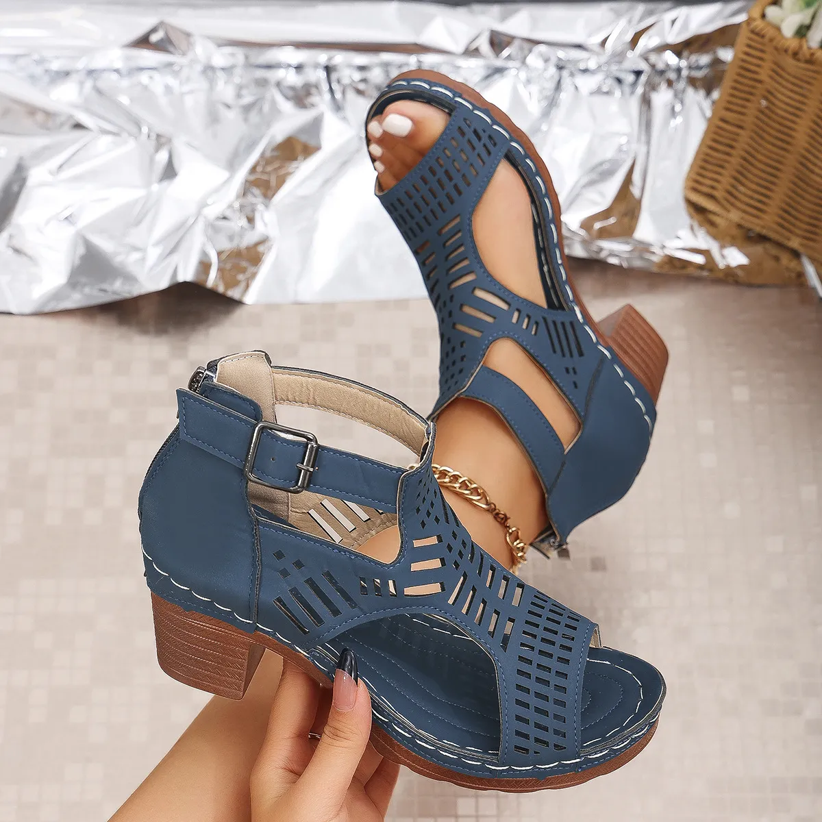 Open Toe Block Heel Sandals - Image 5