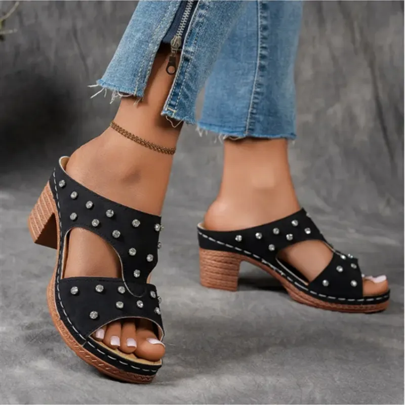 Open Toe Block Heel Sandals