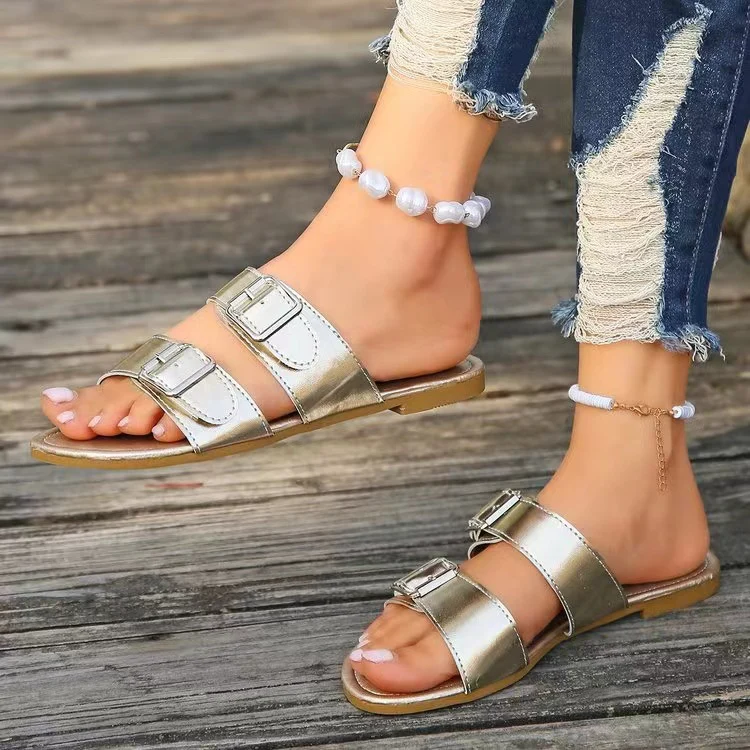 Open Toe Double Buckle Sandals - Image 4