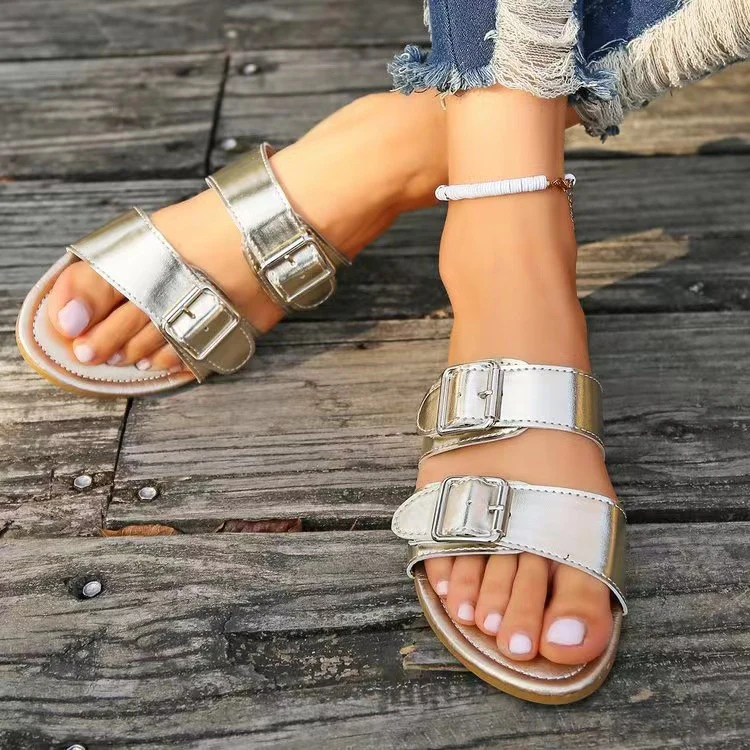 Open Toe Double Buckle Sandals - Image 5