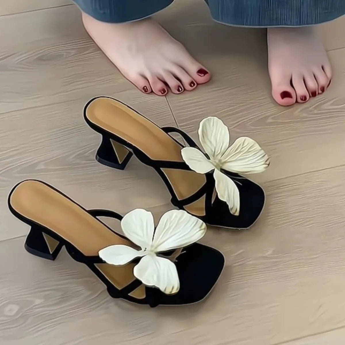 Open Toe Flare Heels Sandals - Image 4