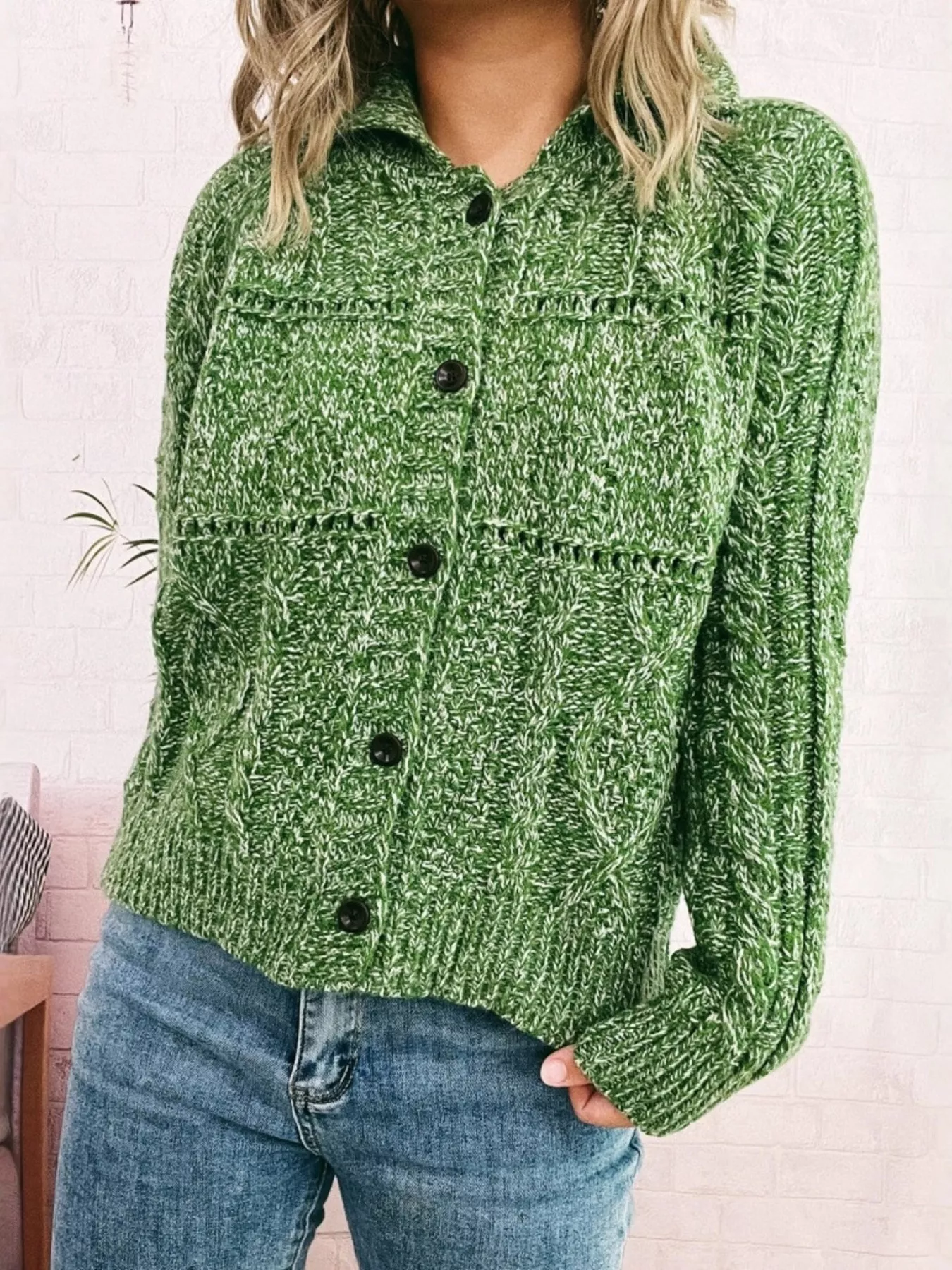 Openwork Cable Knit Button-Up Cardigan - Image 10
