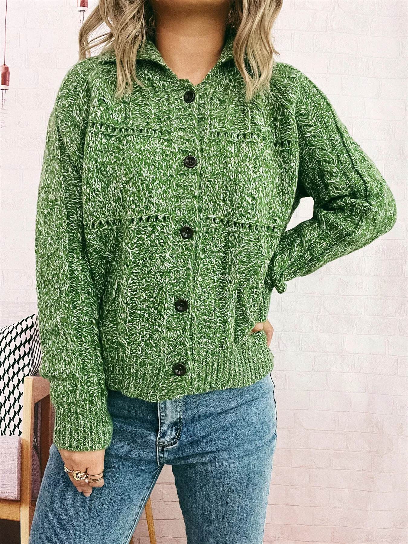 Openwork Cable Knit Button-Up Cardigan - Image 12