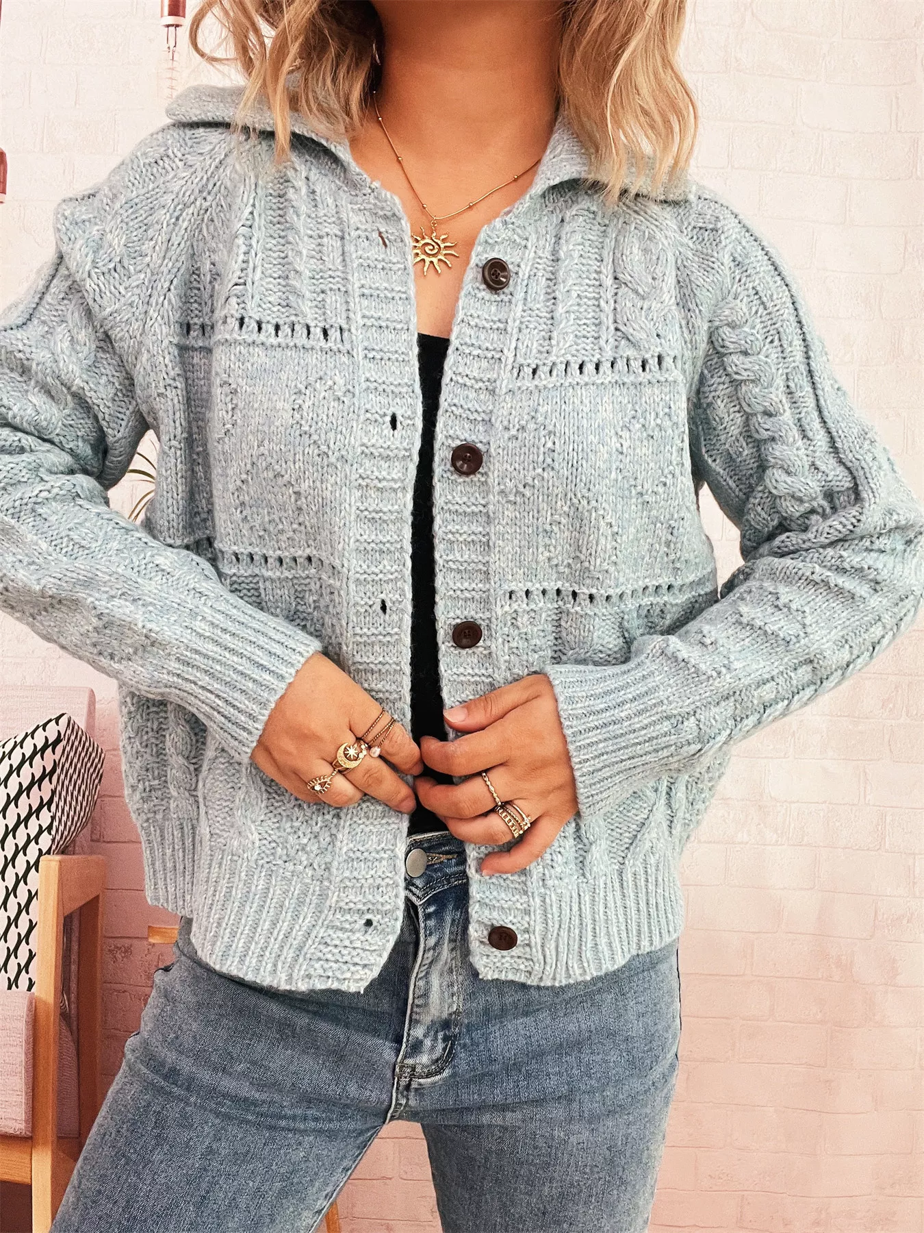 Openwork Cable Knit Button-Up Cardigan - Image 5