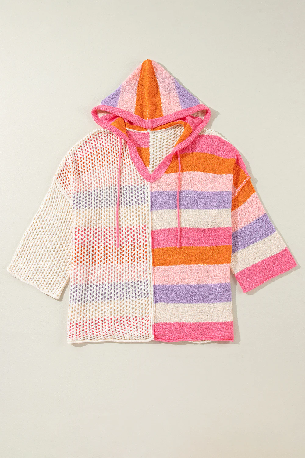 Openwork Color Block Hooded Sweater - Image 14