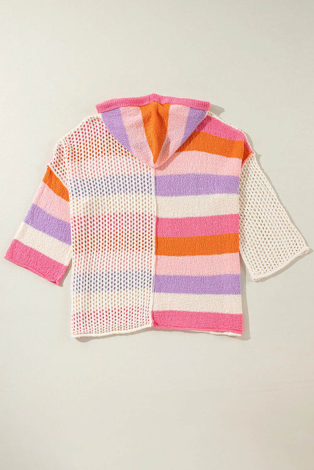 Openwork Color Block Hooded Sweater - Image 15