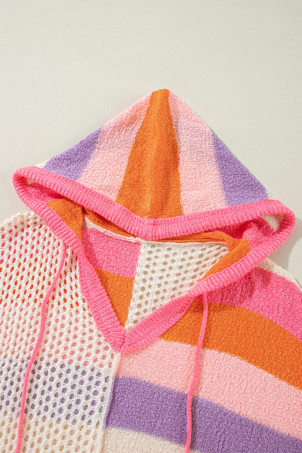 Openwork Color Block Hooded Sweater - Image 16