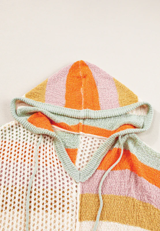 Openwork Color Block Hooded Sweater - Image 9