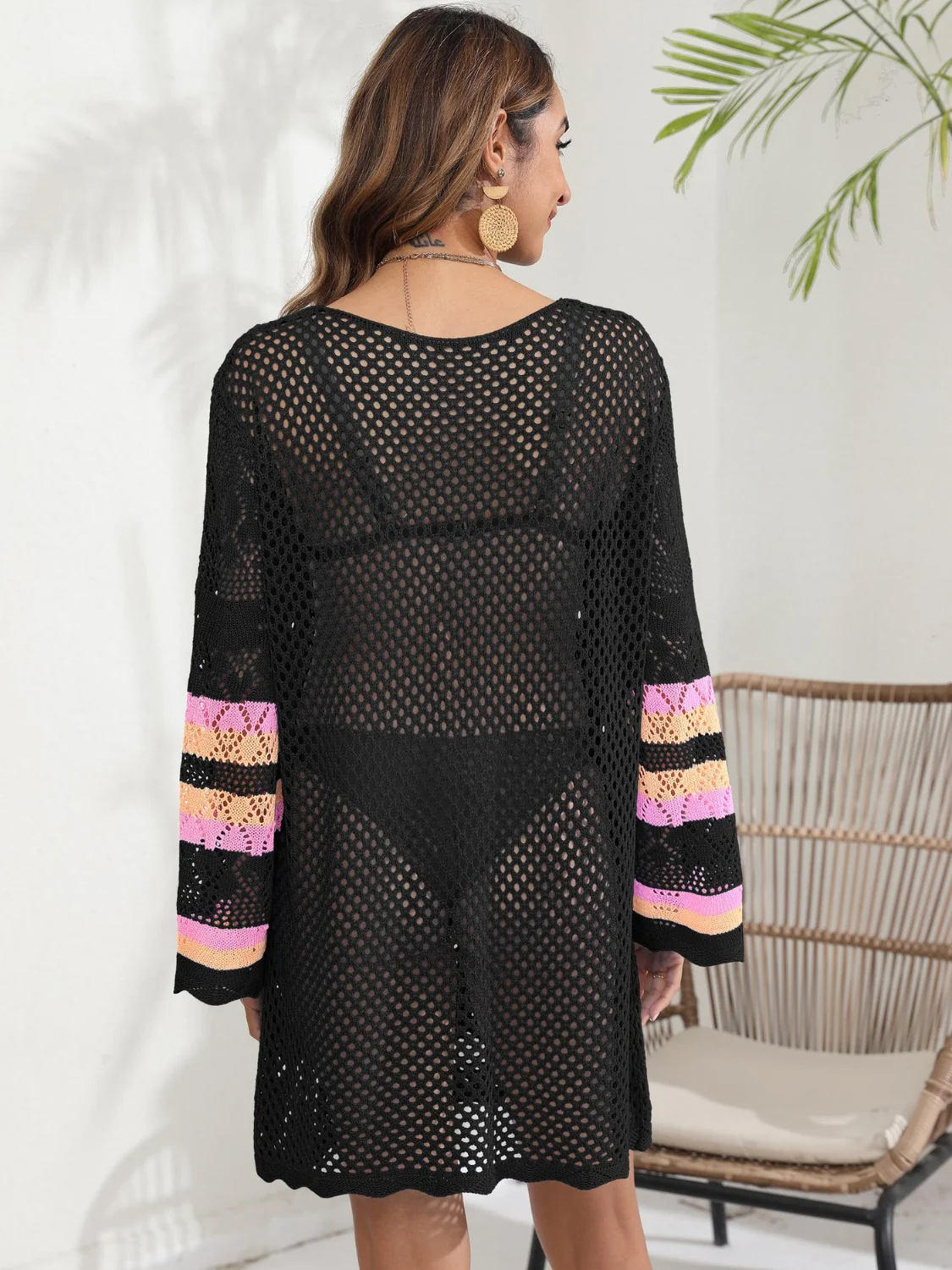 Openwork Contrast Long Sleeve Cover-Up - Image 13