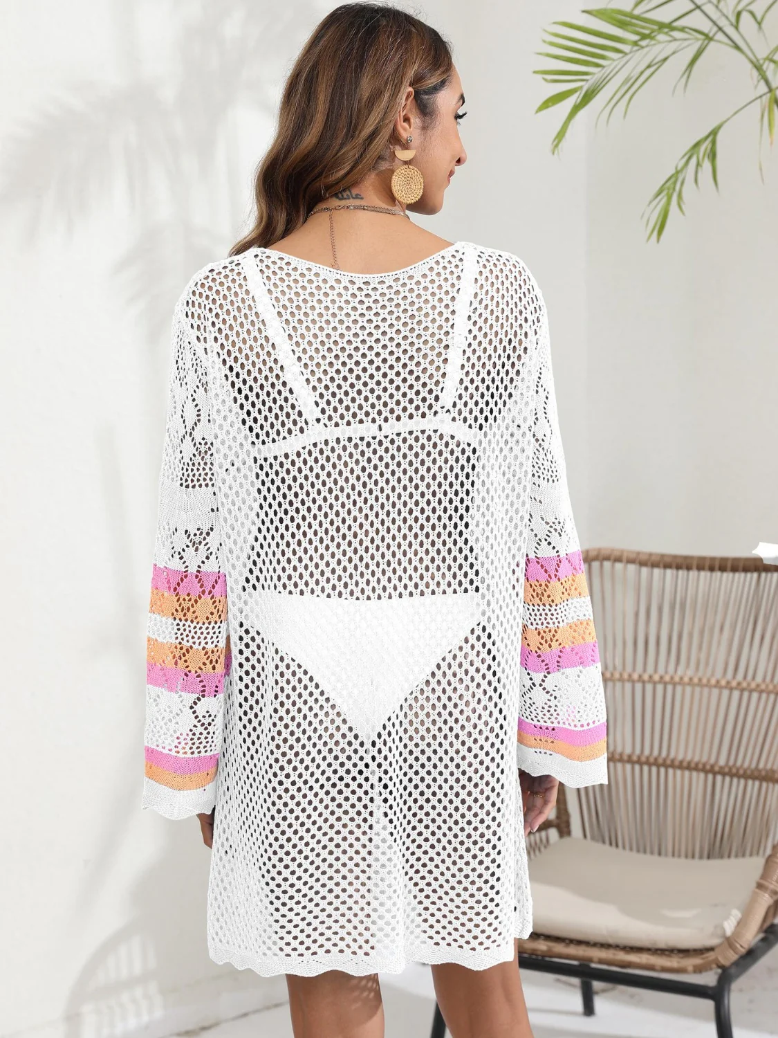 Openwork Contrast Long Sleeve Cover-Up - Image 18