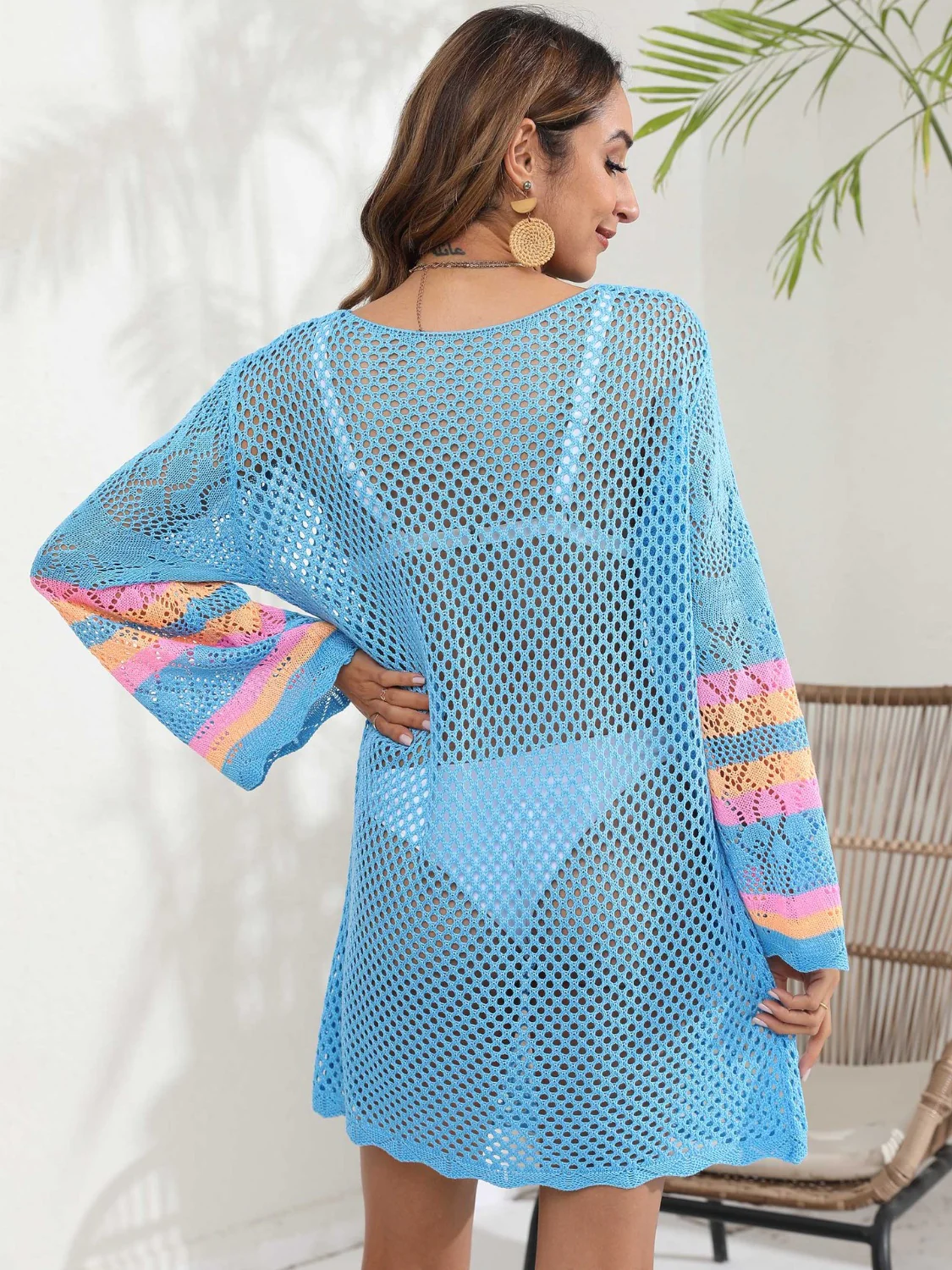 Openwork Contrast Long Sleeve Cover-Up - Image 2