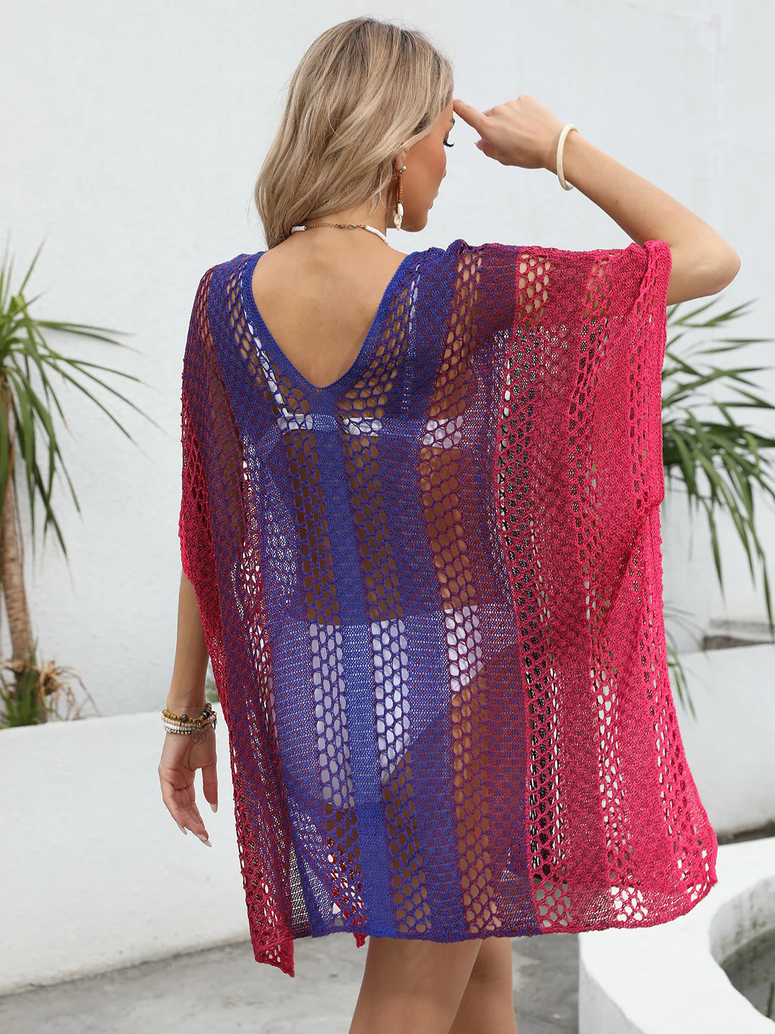 Openwork Contrast V-Neck Cover-Up - Image 10