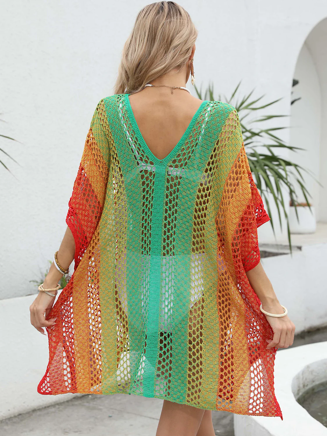 Openwork Contrast V-Neck Cover-Up - Image 13
