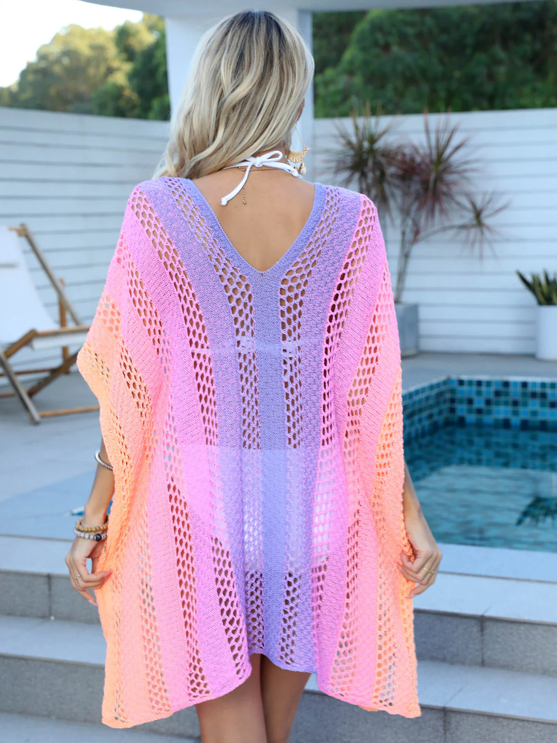 Openwork Contrast V-Neck Cover-Up - Image 2
