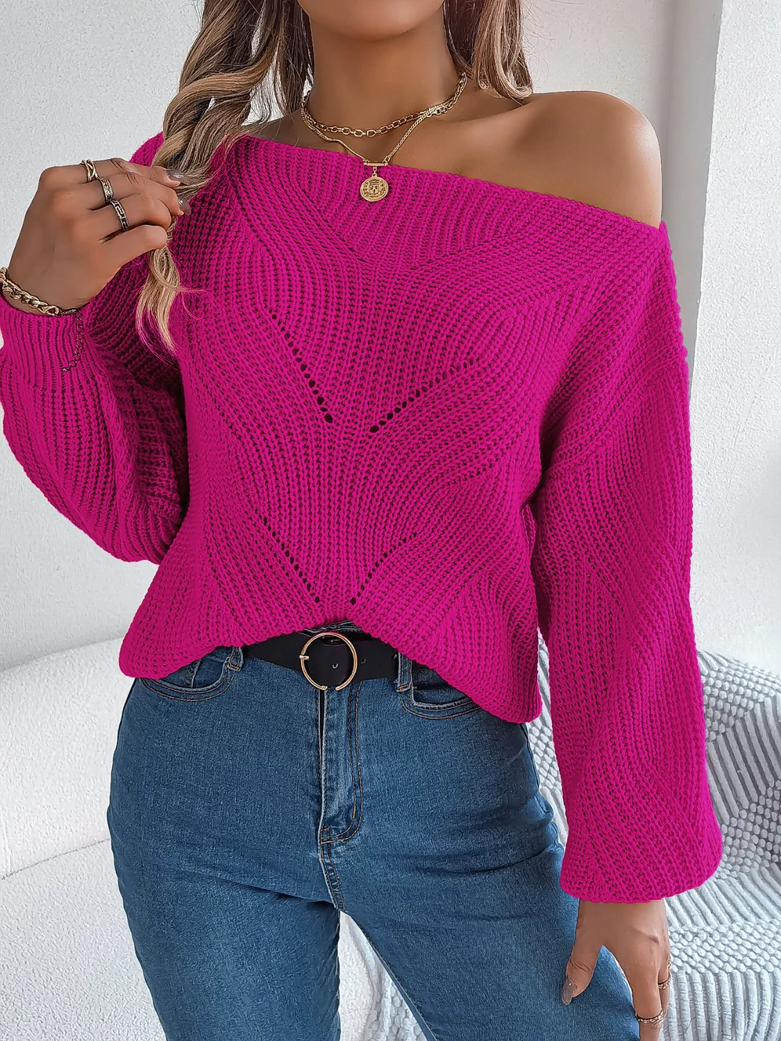 Openwork Long Sleeve Sweater - Image 10