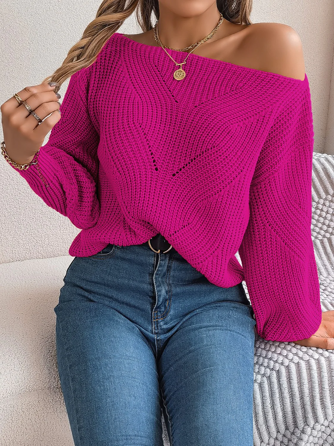 Openwork Long Sleeve Sweater - Image 11