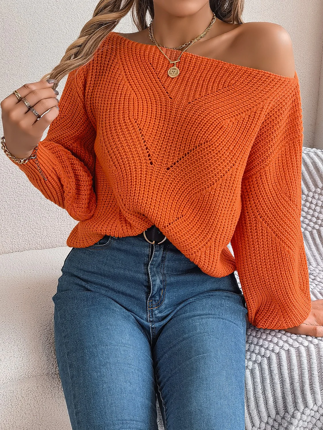 Openwork Long Sleeve Sweater - Image 15