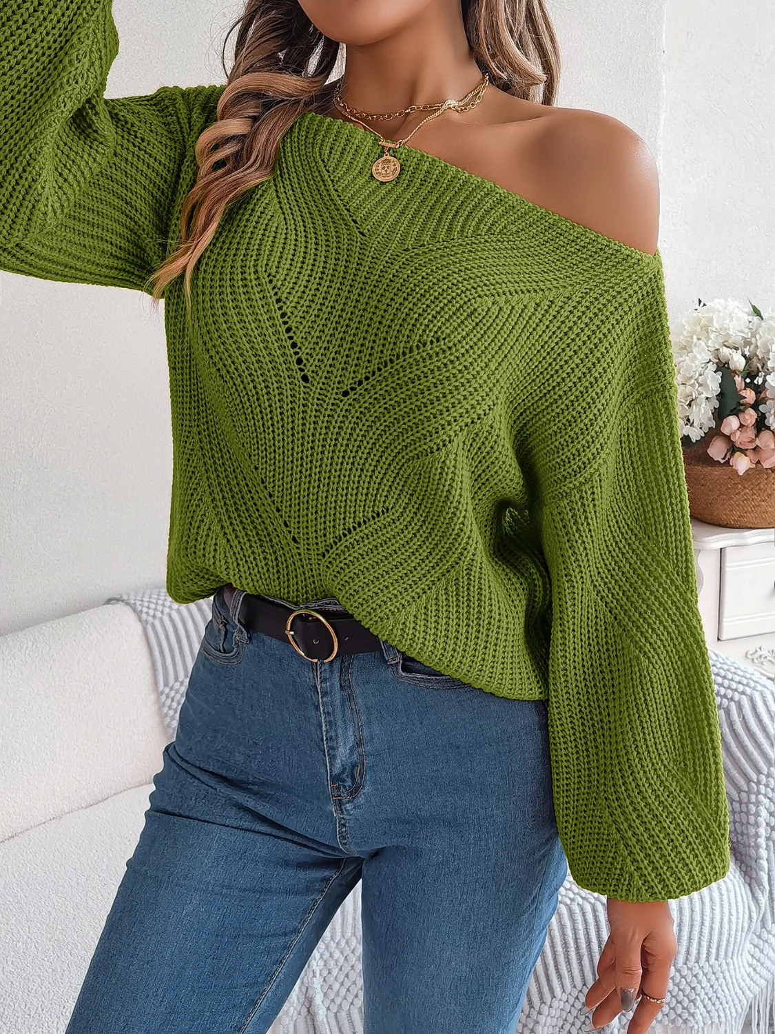Openwork Long Sleeve Sweater - Image 3