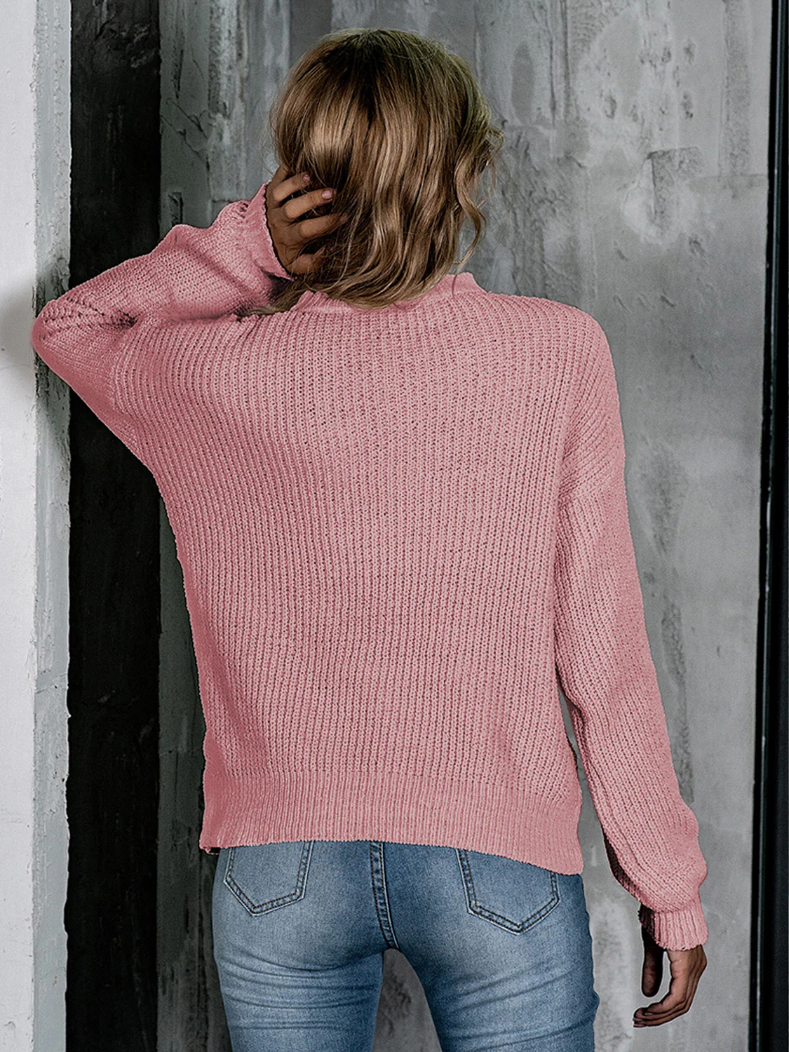 Openwork Mock Neck Long Sleeve Sweater - Image 10