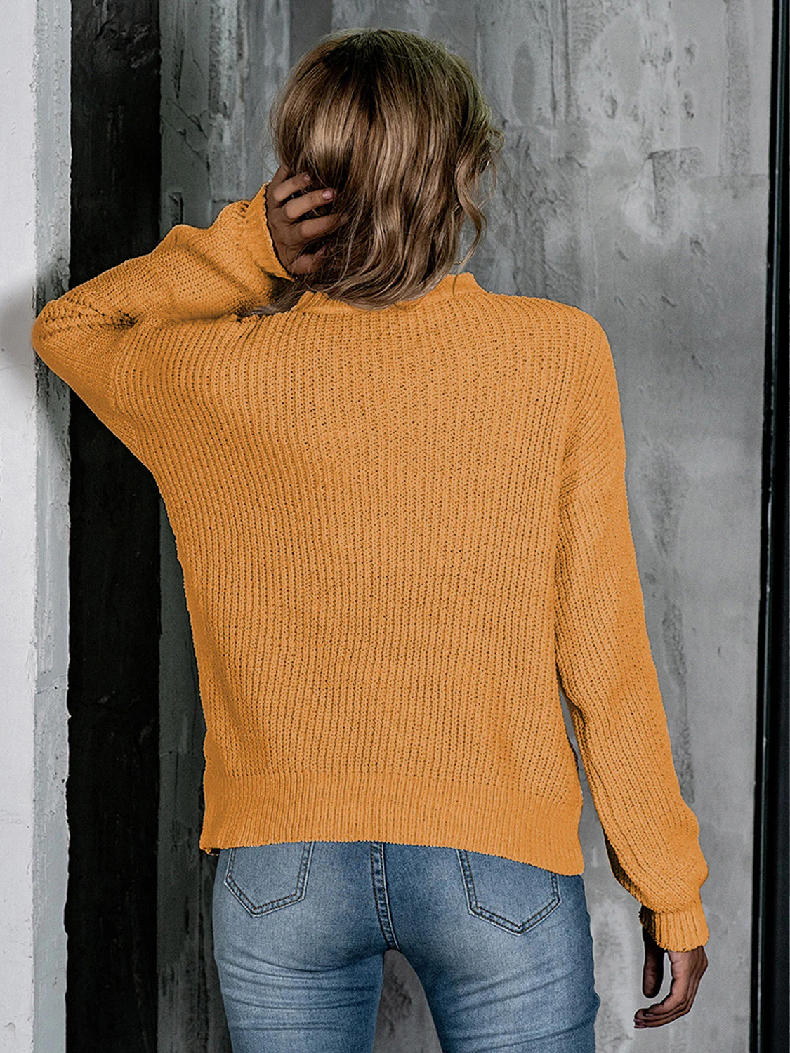 Openwork Mock Neck Long Sleeve Sweater - Image 7