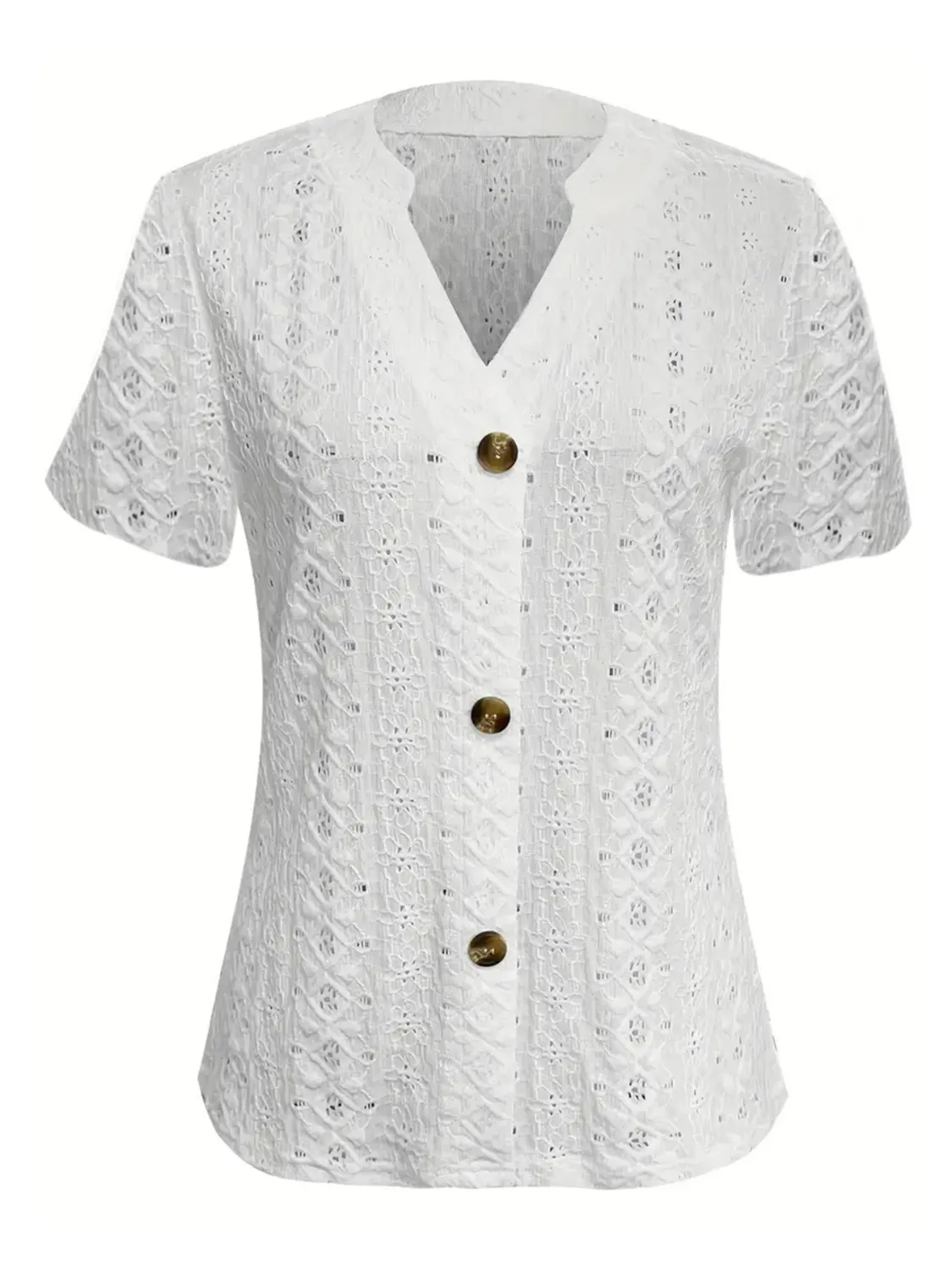 Openwork Notched Short Sleeve Top - Image 2