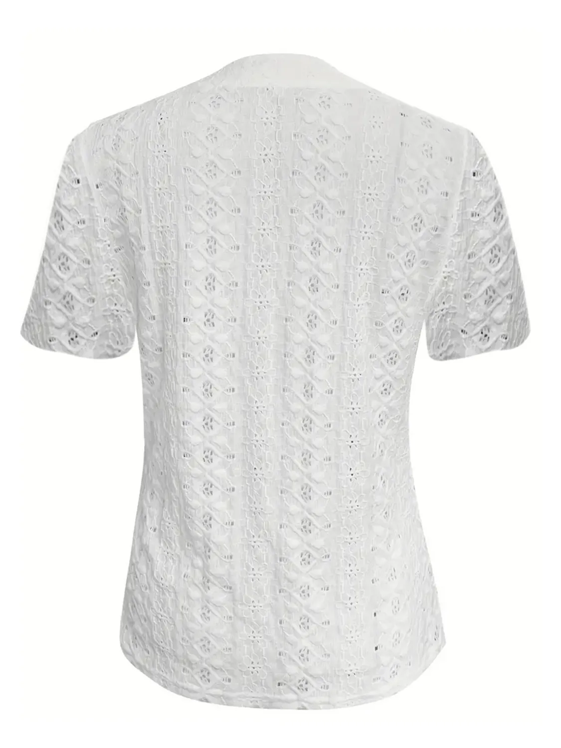 Openwork Notched Short Sleeve Top - Image 3