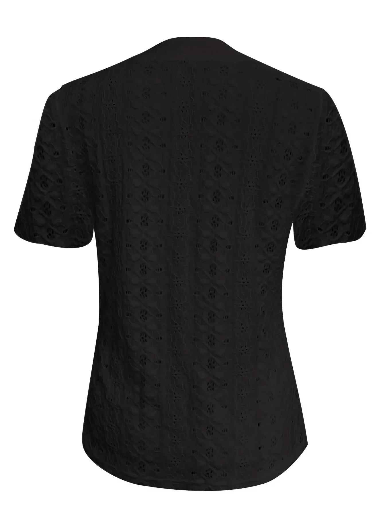 Openwork Notched Short Sleeve Top - Image 5