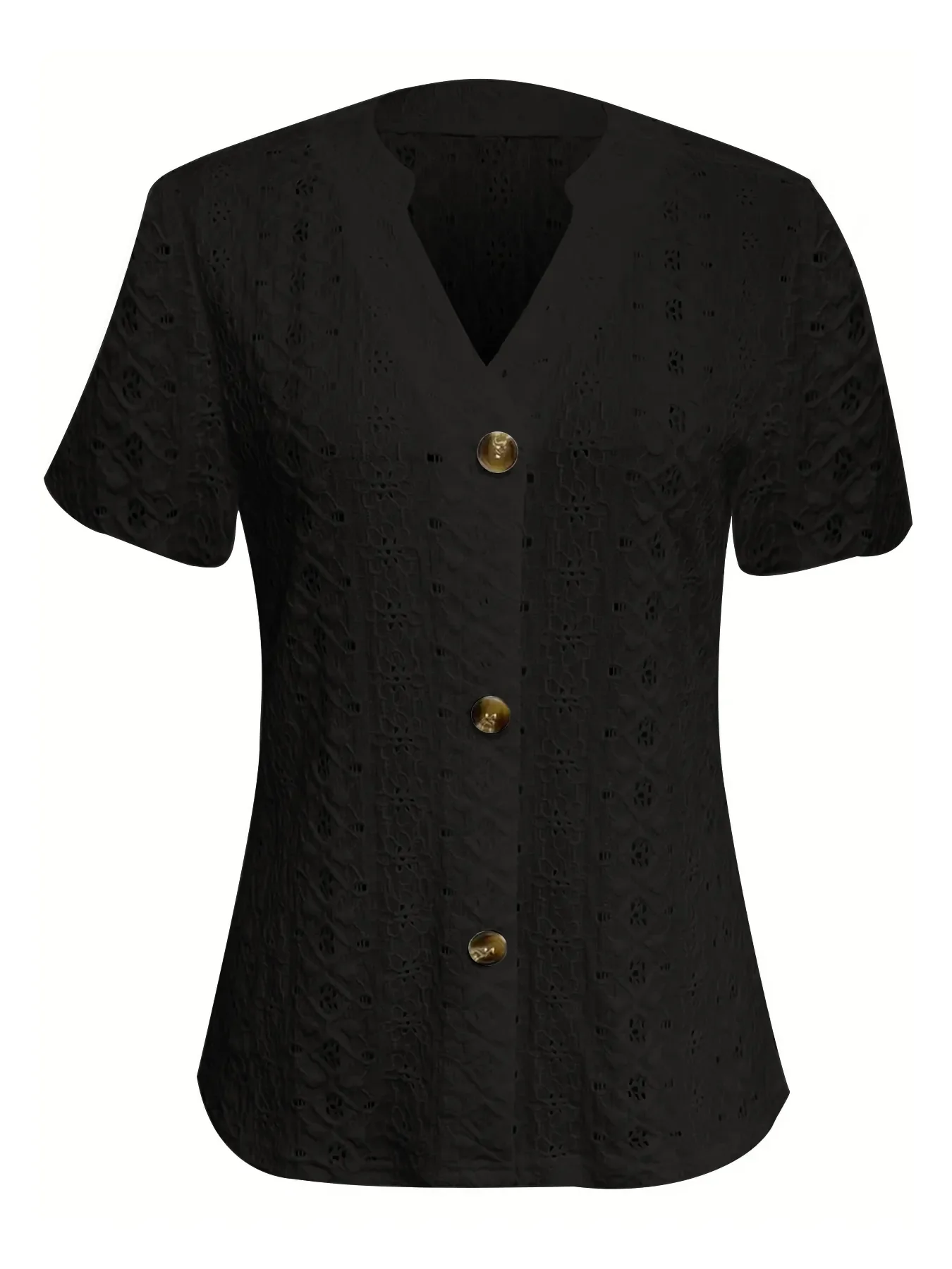 Openwork Notched Short Sleeve Top - Image 6