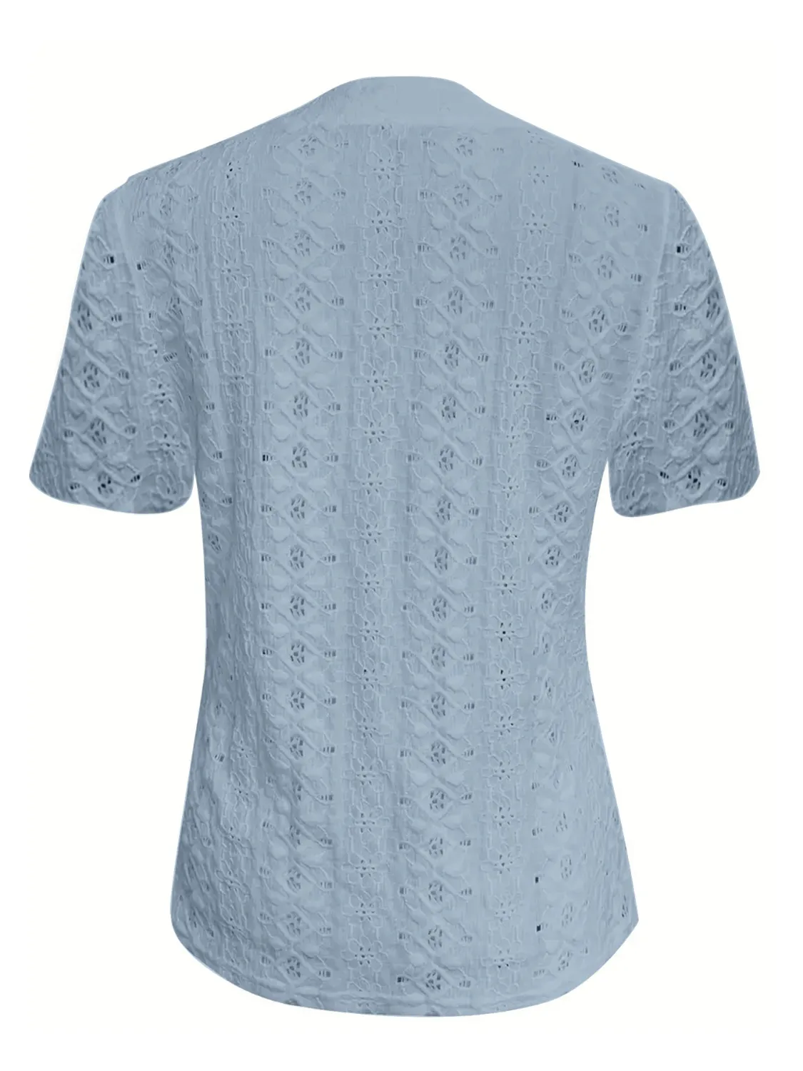 Openwork Notched Short Sleeve Top - Image 12