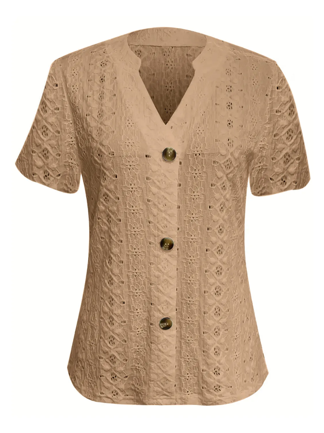 Openwork Notched Short Sleeve Top - Image 14