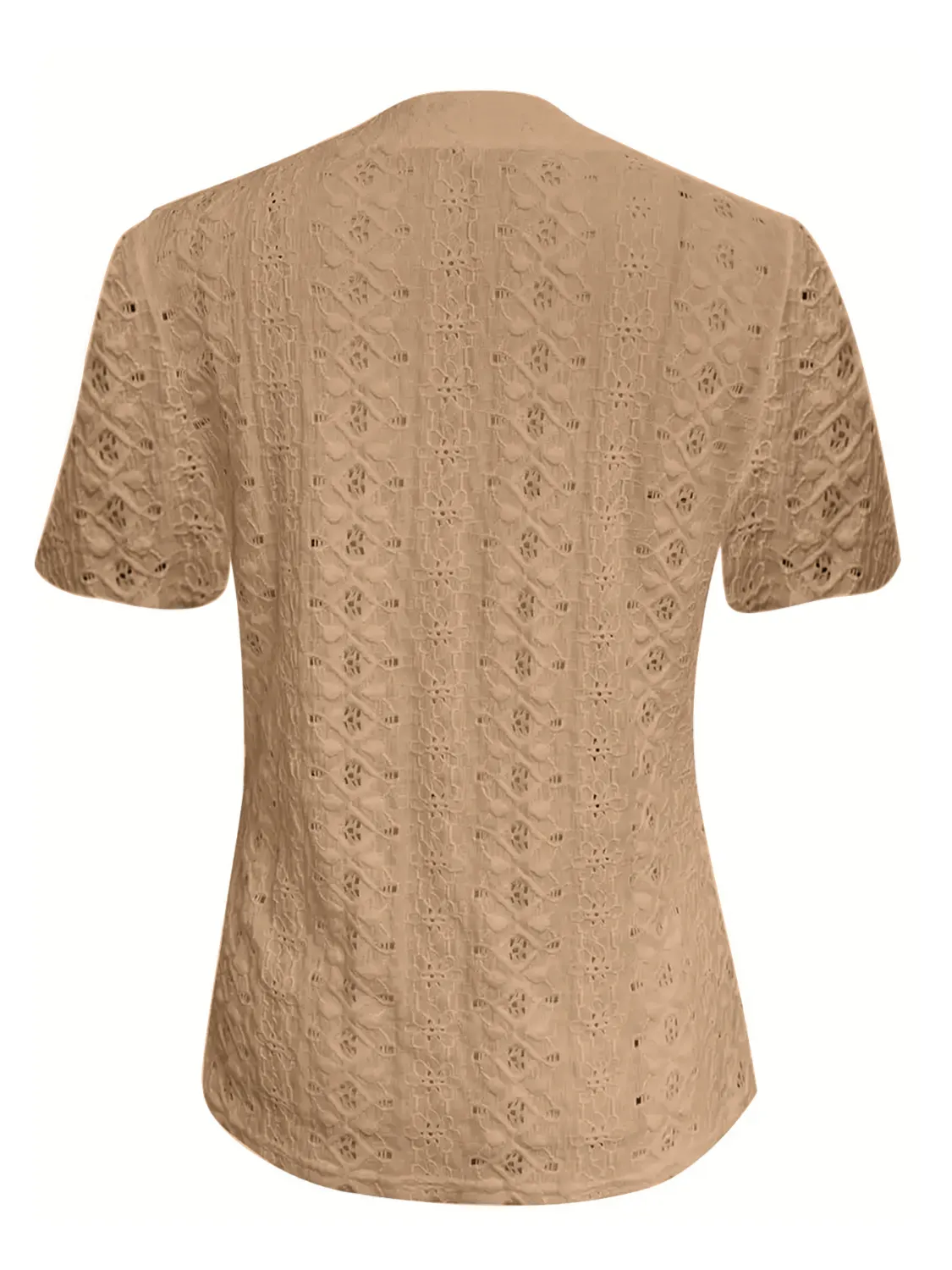 Openwork Notched Short Sleeve Top - Image 15