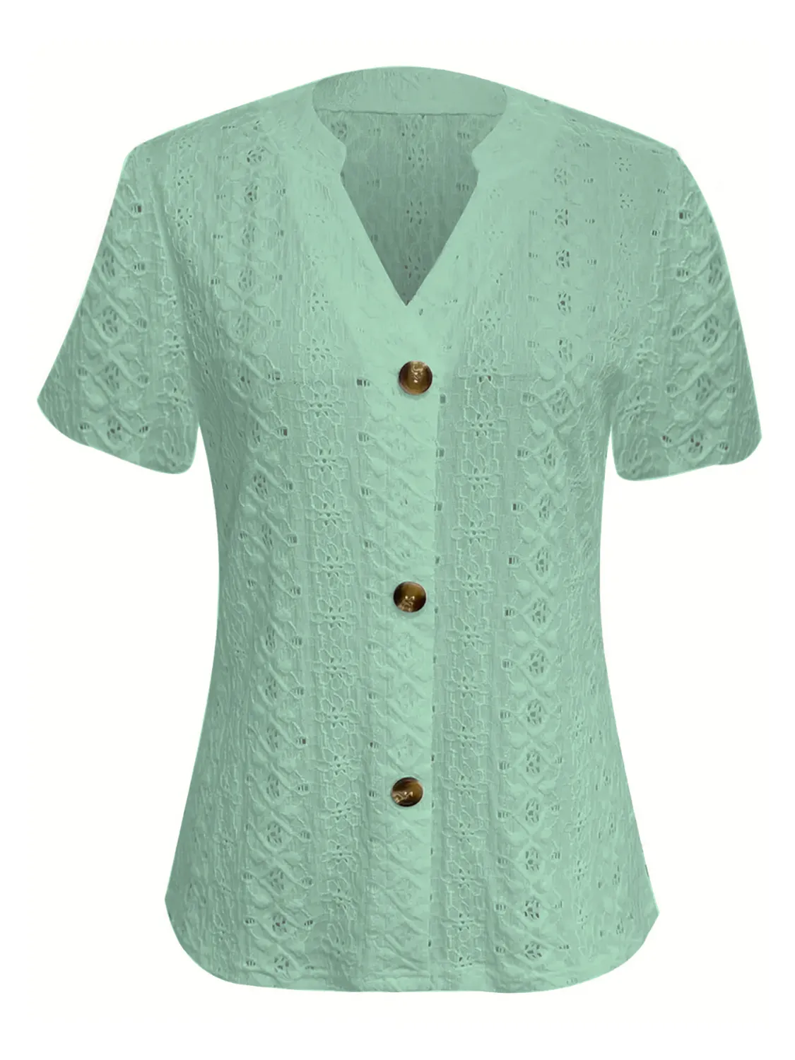 Openwork Notched Short Sleeve Top - Image 2
