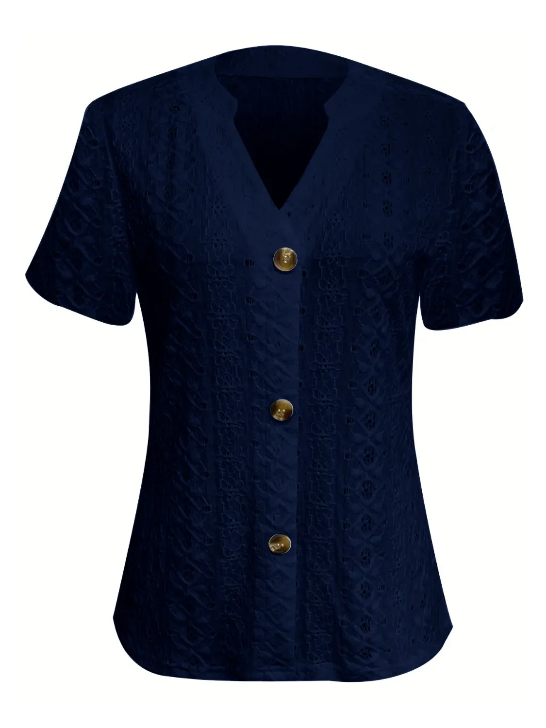 Openwork Notched Short Sleeve Top - Image 20
