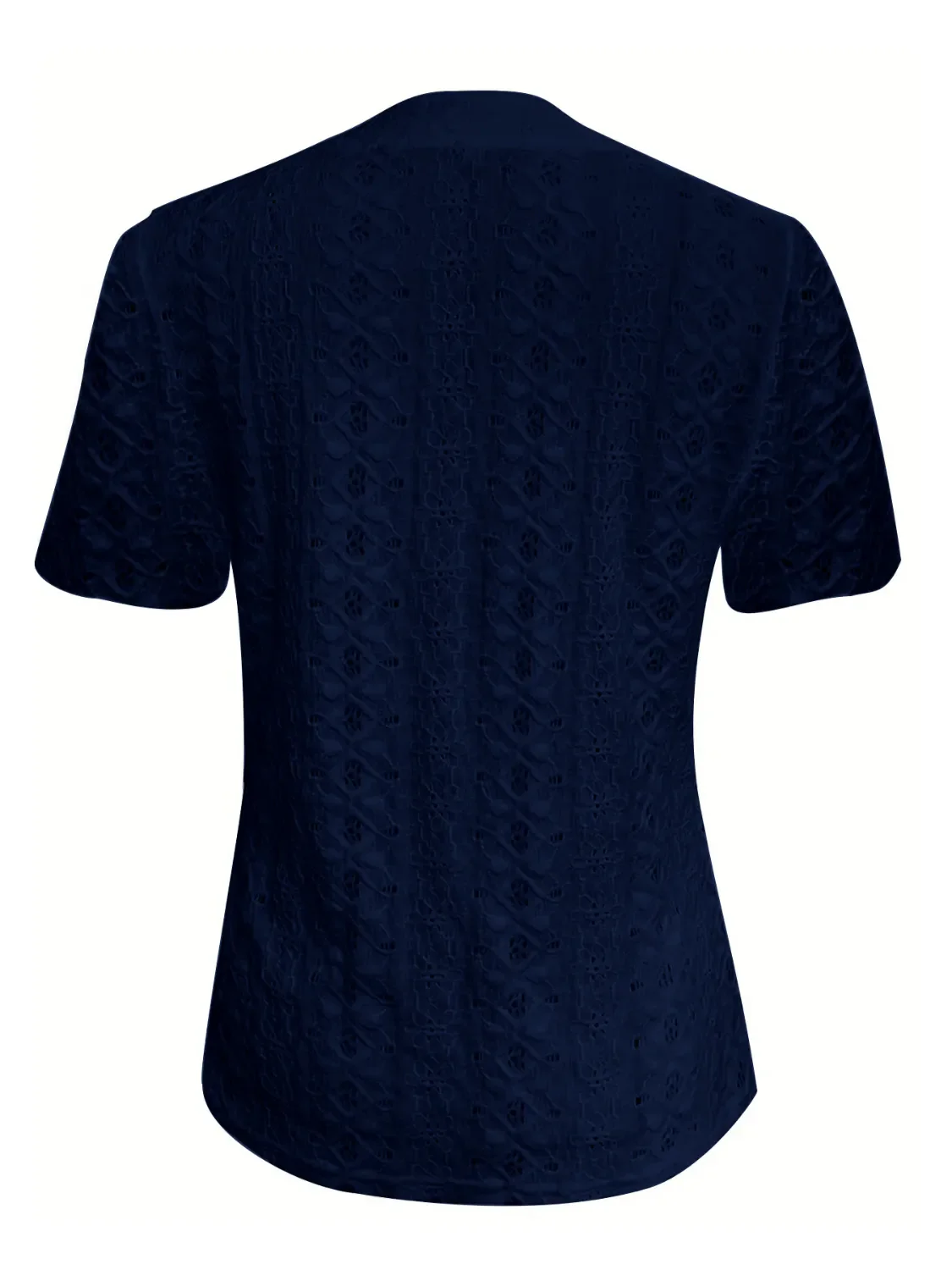 Openwork Notched Short Sleeve Top - Image 21
