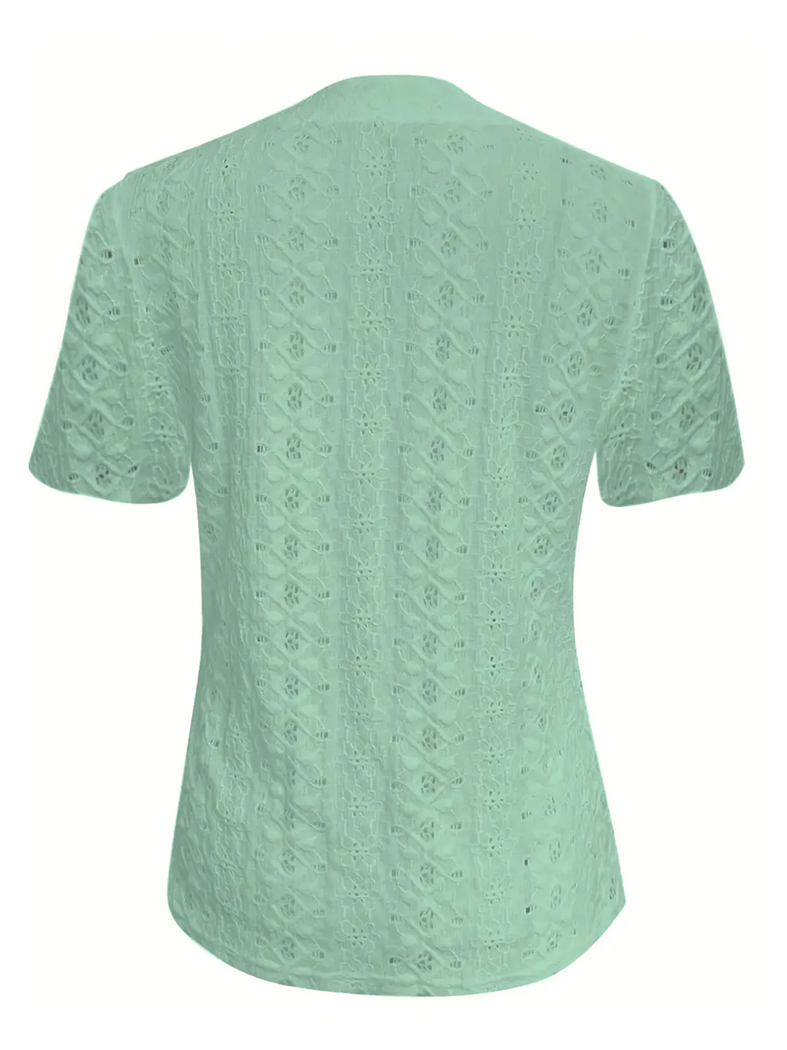 Openwork Notched Short Sleeve Top - Image 3