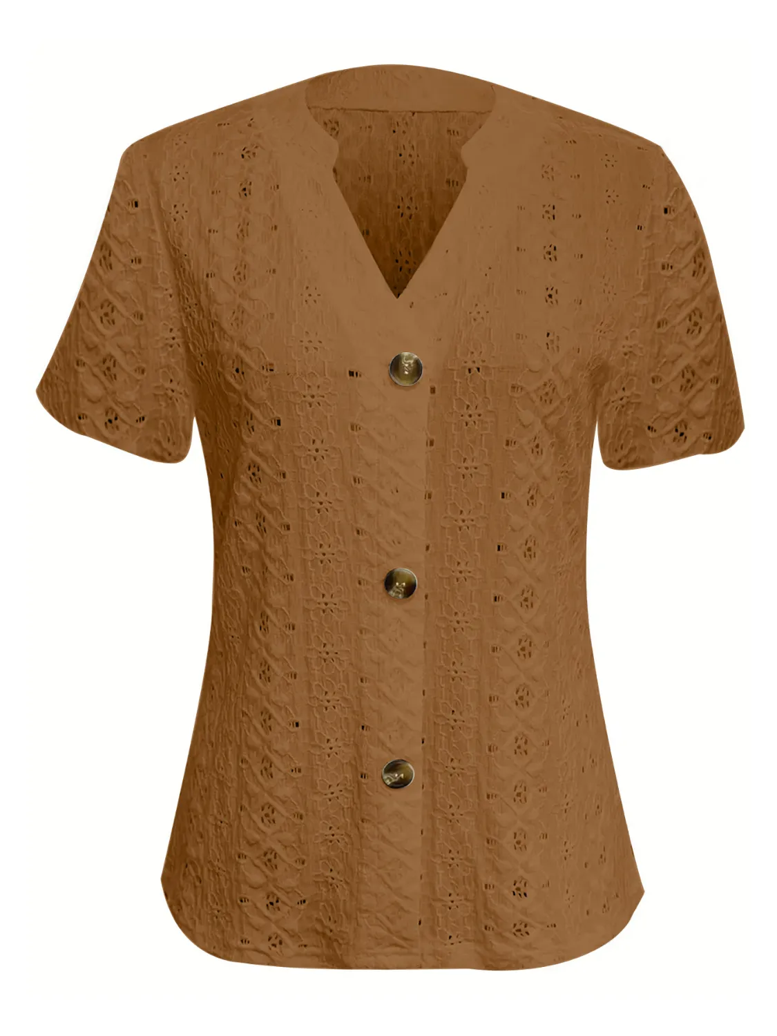 Openwork Notched Short Sleeve Top - Image 5