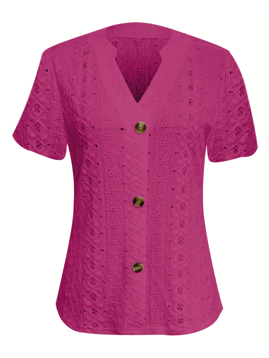 Openwork Notched Short Sleeve Top - Image 8