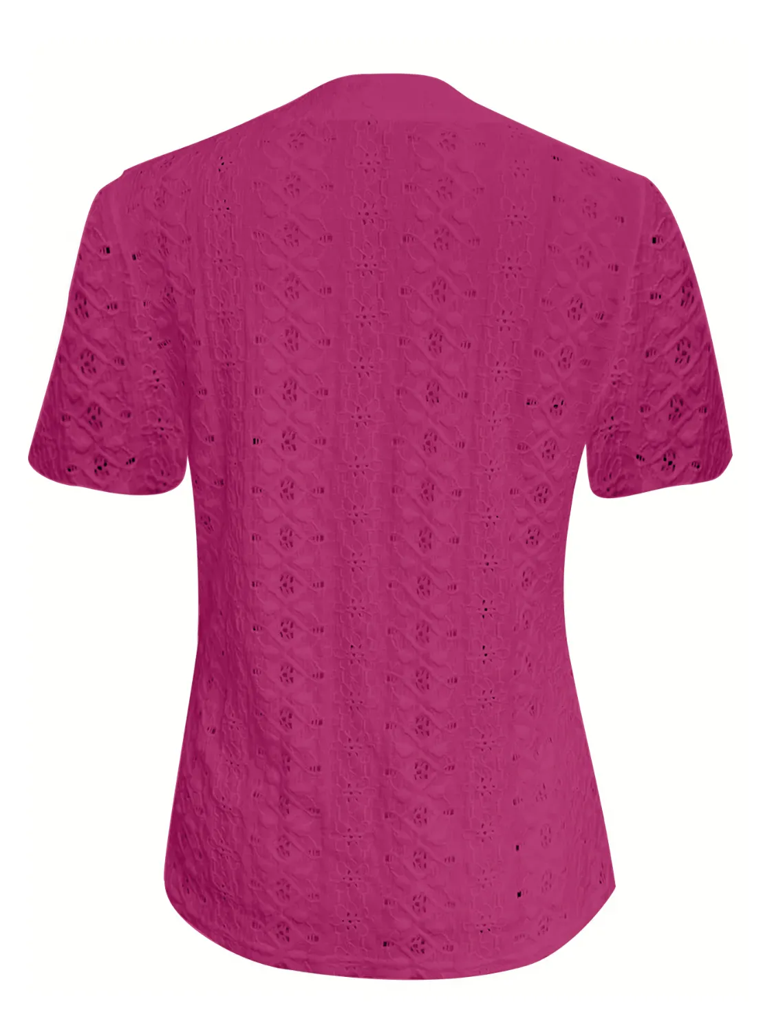 Openwork Notched Short Sleeve Top - Image 9