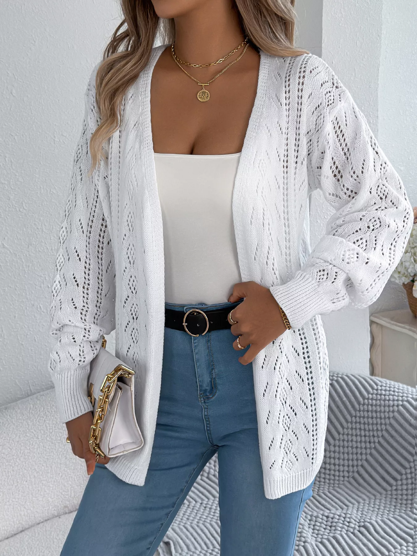 Openwork Open Front Cardigan - Image 15