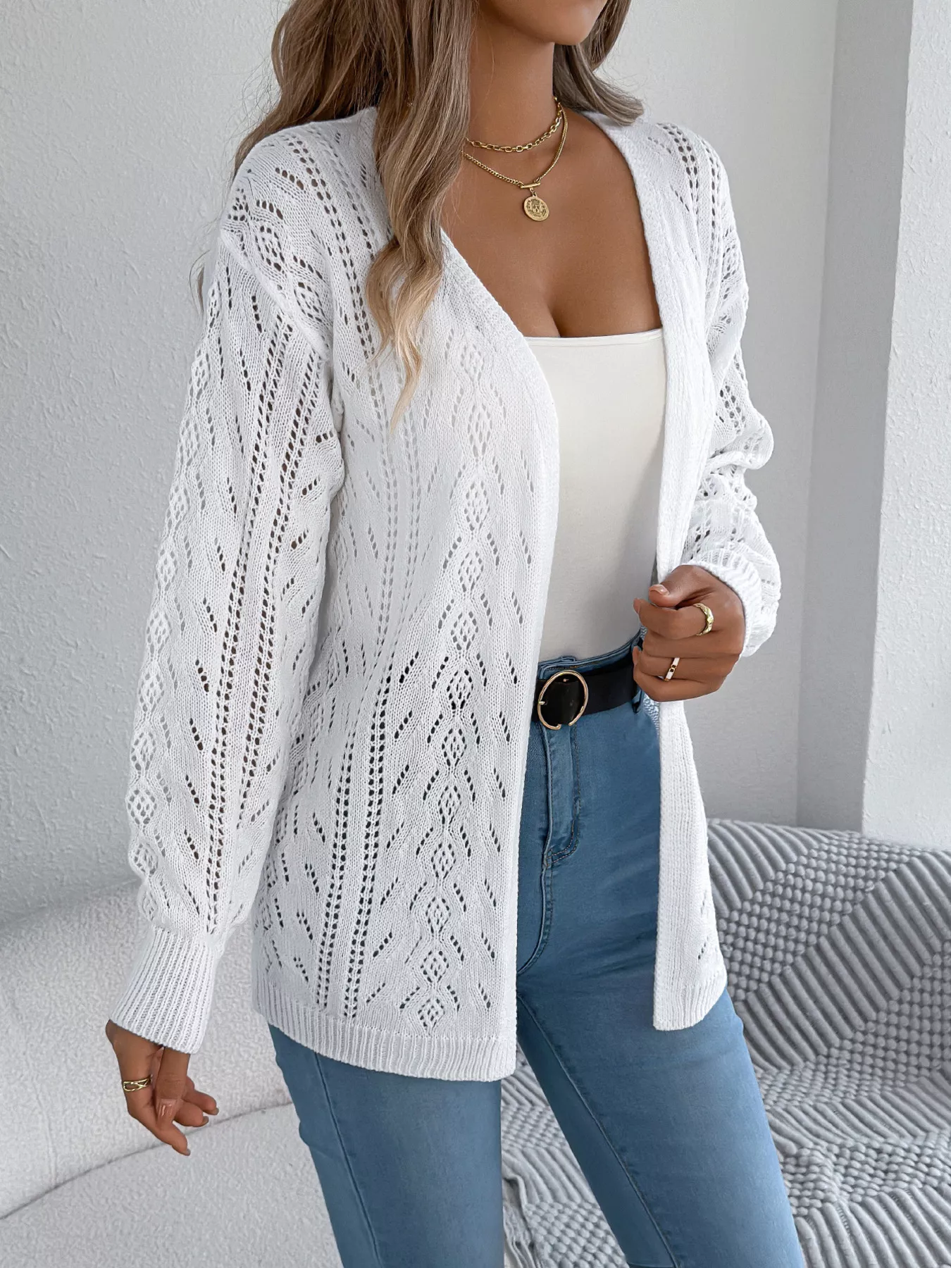 Openwork Open Front Cardigan - Image 16