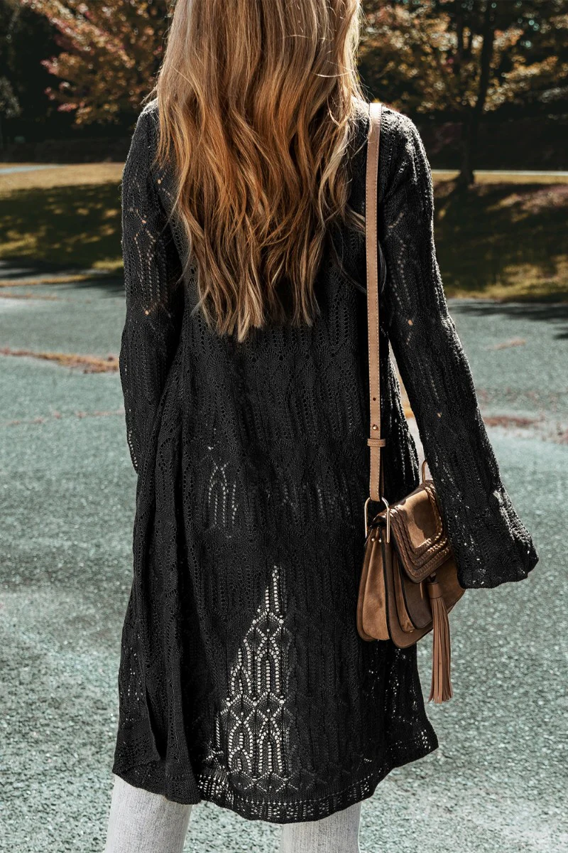 Openwork Open Front Long Sleeve Cardigan - Image 12