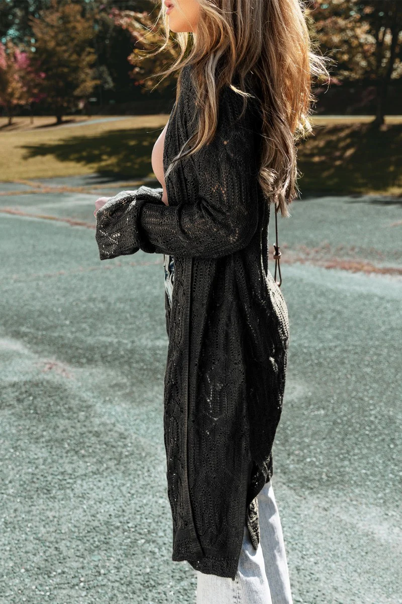 Openwork Open Front Long Sleeve Cardigan - Image 13