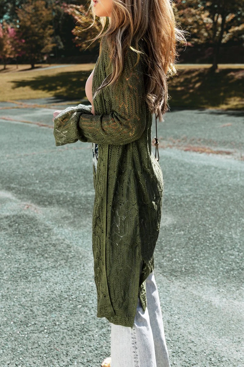 Openwork Open Front Long Sleeve Cardigan - Image 6