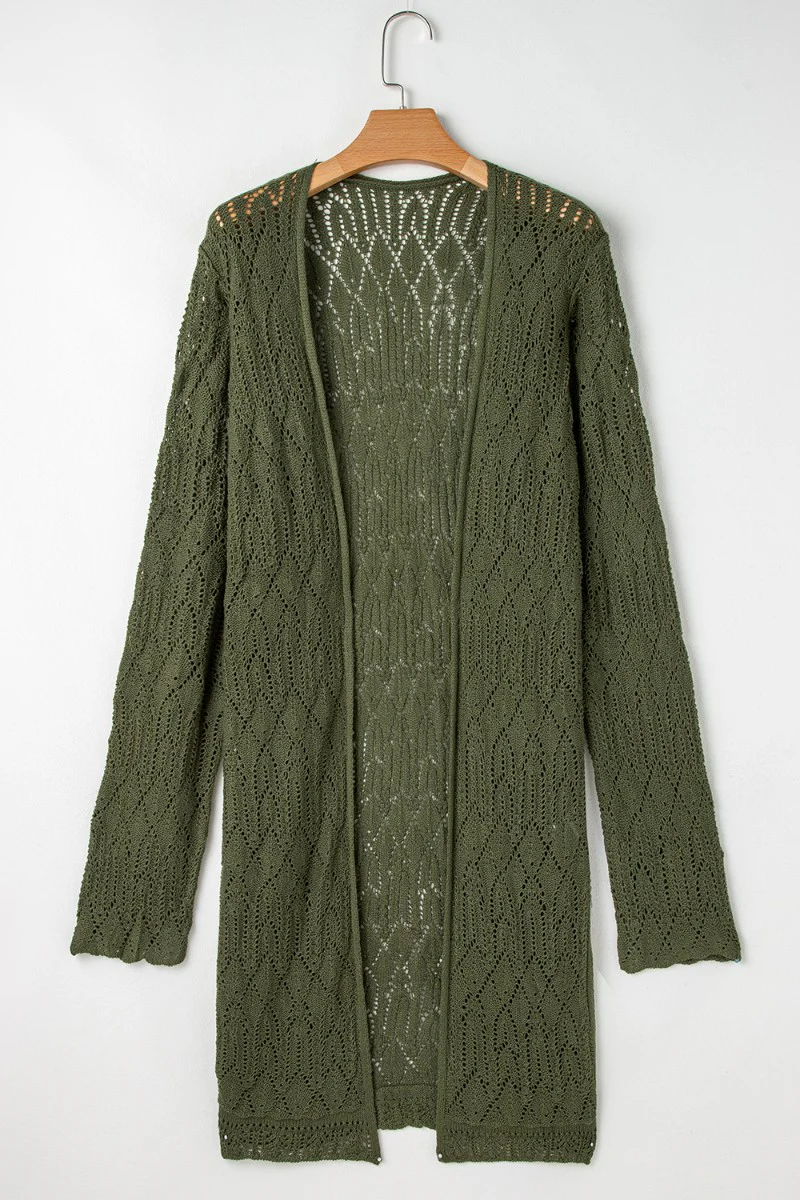 Openwork Open Front Long Sleeve Cardigan - Image 7