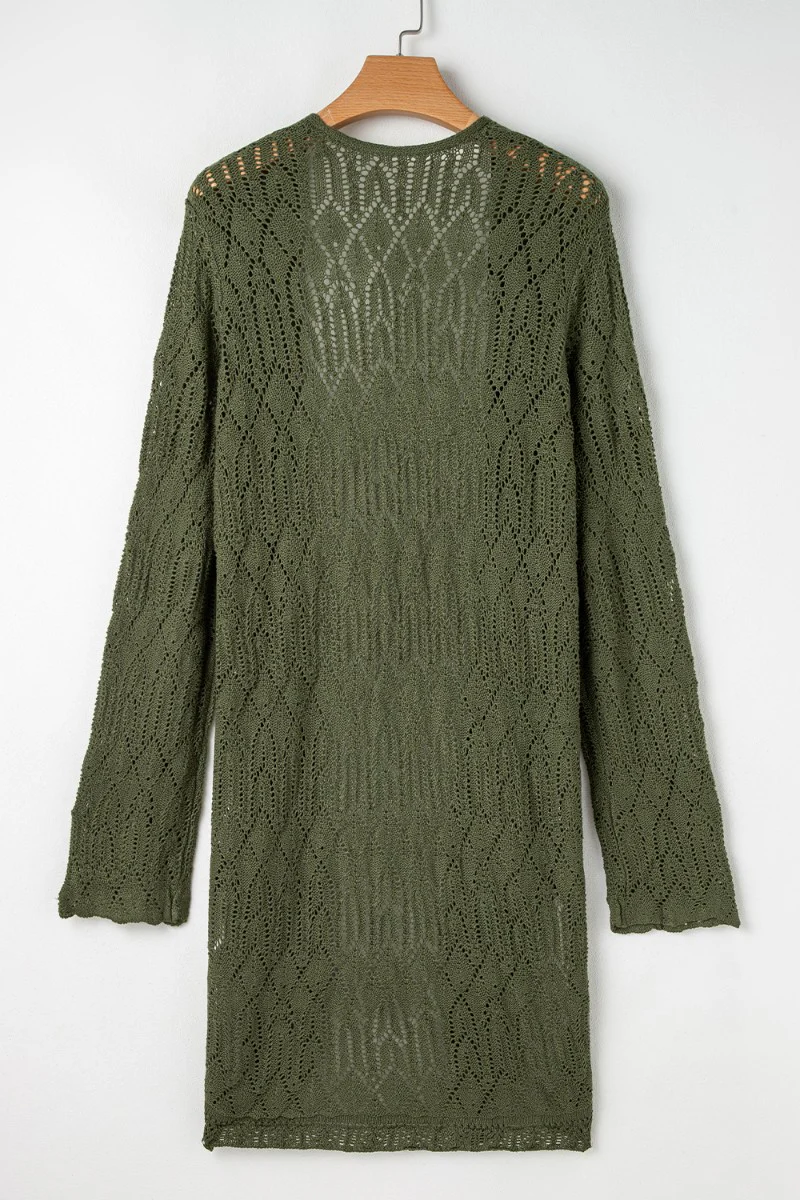 Openwork Open Front Long Sleeve Cardigan - Image 8