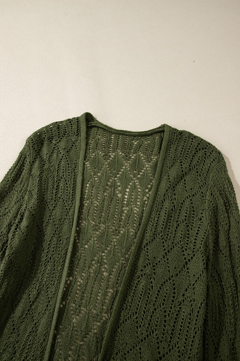 Openwork Open Front Long Sleeve Cardigan - Image 9