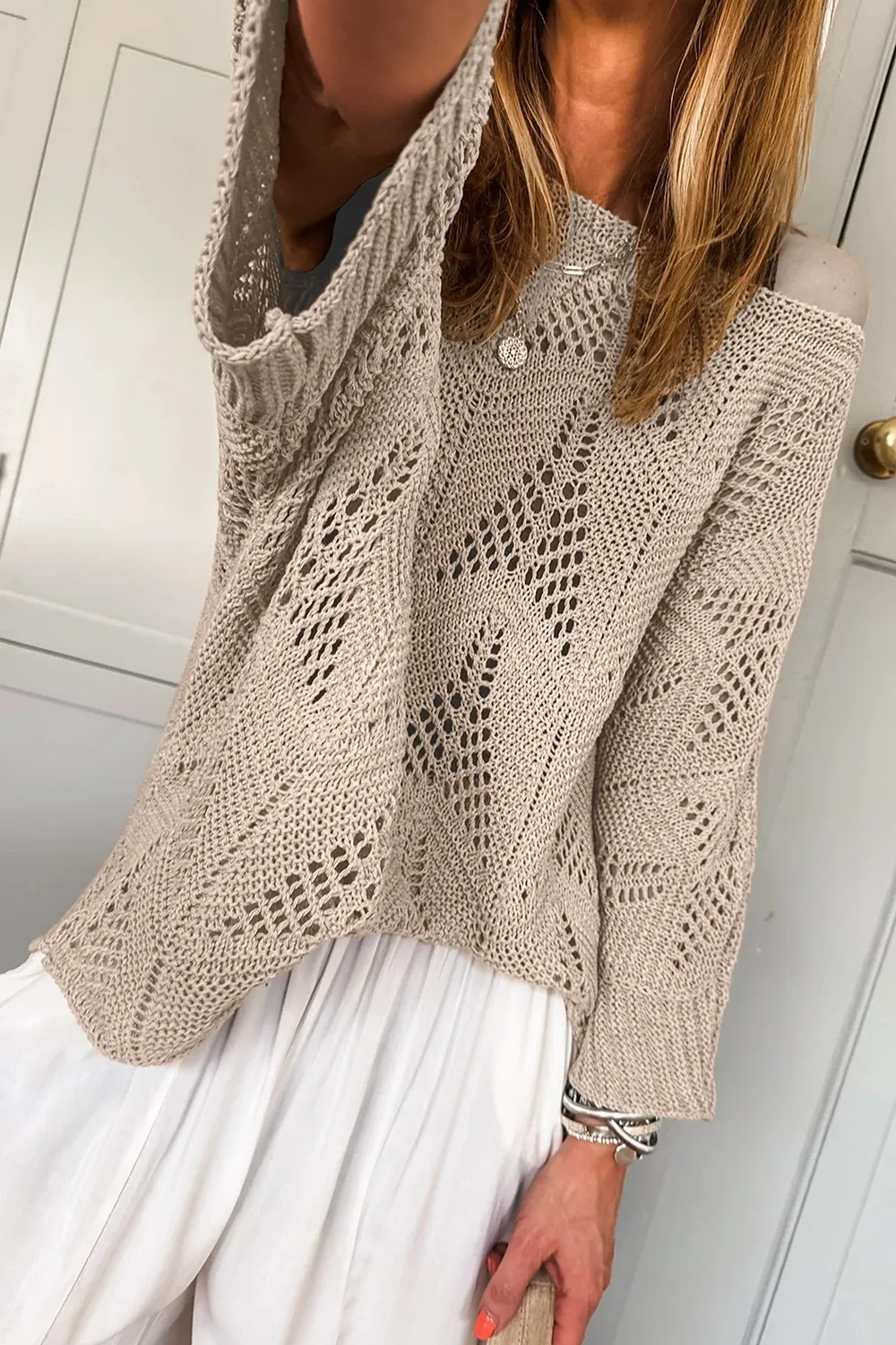 Openwork Round Neck Knit Top - Image 2